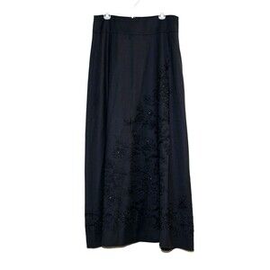 Talbots Black Wool Beaded‎ & Embroidered Elegant Hostess Long Skirt Size 10 NWT